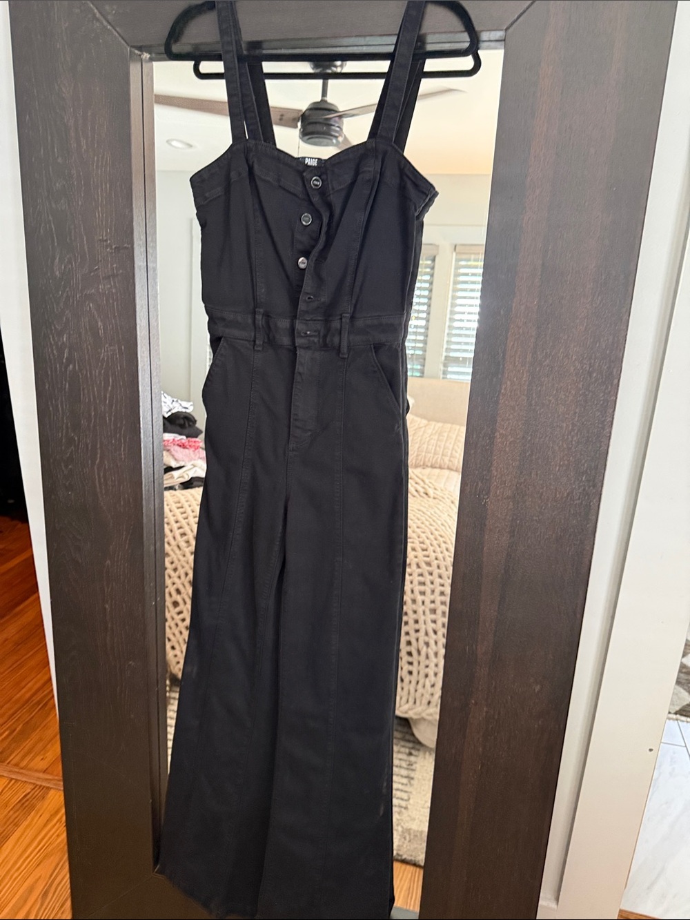 PAIGE Black Button-Front Wide Leg Jumpsuit